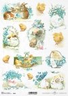 Wielkanoc, tematy wielkanocne, wiosna, kurczaczki, kurczaki, pisklęta, bazie, koszyczki, Vintage, retro, jajka, niezapominajki, królik, wieś, R829, Easter, easter themes, spring, chickens, chickadees, chicks, baskets, Vintage, retro, eggs, forget-me-nots,