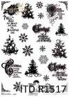 Papier ryżowy świąteczny, Vintage, choinki, amorki, śnieżynki, napisy*Rice paper, Christmas, Vintage, Christmas tree, cupids, snowflakes, inscriptions