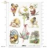 wiosna, Wielkanoc, motywy wiosenne, motywy wielkanocne, retro, vintage, wieś, pisklęta, pisklaki, kurczaki, jajka, pisanki, fiołki