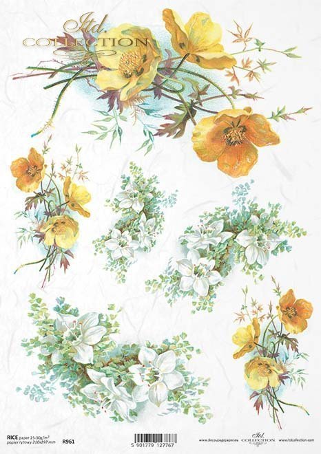 Rice Paper R961 Decoupage Paper Flowers Marigolds Jasmine