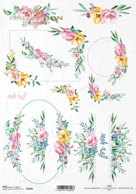 Rice paper R1460 - Paper for decoupage rice * watercolors, flowers ...
