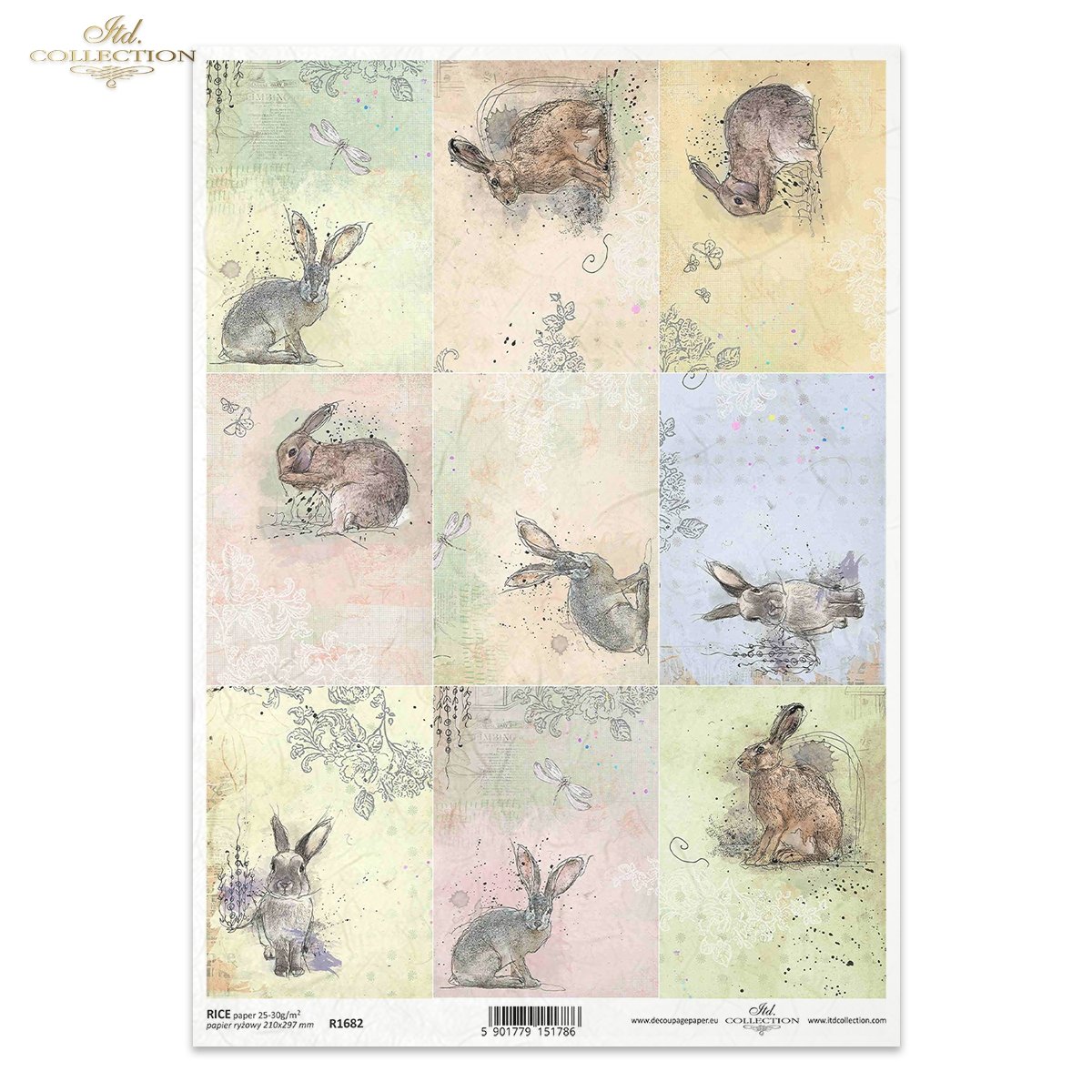 Rice paper R1682 - around the farm, Pastels, tags, hares, rabbits ...