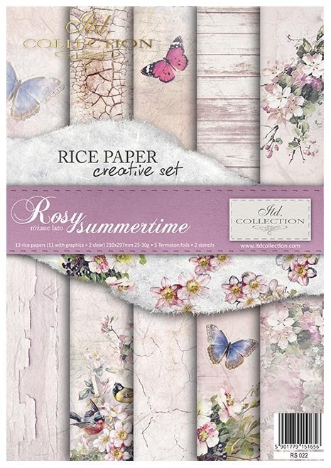 Zestaw kreatywny na papierze ryżowym - Rosy summertime * Creative set on rice paper - Rosy summertime