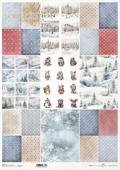motywy tapetowe, wzorki, romby, paski, śnieżynki, choinki, widoczki, budynki, zwierzaki w zimowych strojach*wallpaper motifs, patterns, rhombuses, stripes, snowflakes, Christmas trees, views, buildings, animals in winter outfits*Tapetenmotive, Muster, Rau