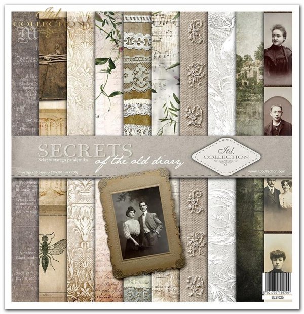 Seria Secrets of the old diary: stare zdjęcia, dwór, dom, retro, ogród, koronki, tapeta, tkanina, ozdobne litery, listy, brama, nuty, pamiętnik, inicjały, portrety, pismo *Secrets of the old diary series: old photos, mansion, house, retro, garden, lace, w