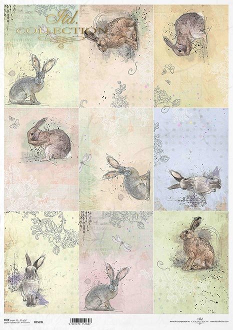 Pastele, tagi, zające, króliki, Wielkanoc, małe obrazki*Pastels, tags, hares, rabbits, Easter, little pictures