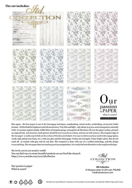 Zestaw kreatywny na papierze ryżowym - Shabby Chic - cztery kolory* Creative set on rice paper - Shabby Chic - four colors