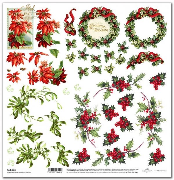 kwiaty 3D, świąteczne, jemioły, poisencje, gwiazdy betlejemskie, ostrokrzew*3D flowers, festive, mistletoe, poinsettias, stars of Bethlehem, holly*3D Blumen, festlich, Mistel, Weihnachtssterne, Sterne von Bethlehem, Stechpalme*Flores 3D, festivo, muérdago