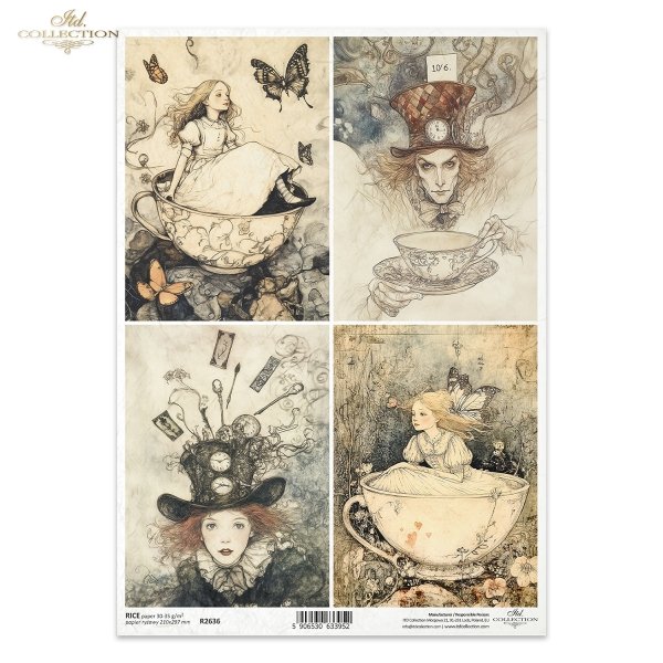 Kapelusznik, filiżanki, Alicja, dziewczynki, baśniowe kompozycje*Hatter, cups, Alice, girls, fairy tale compositions*Hutmacher, Tassen, Alice, Mädchen, Märchenkompositionen*Sombrerero, tazas, Alicia, niñas, composiciones de cuentos de hadas