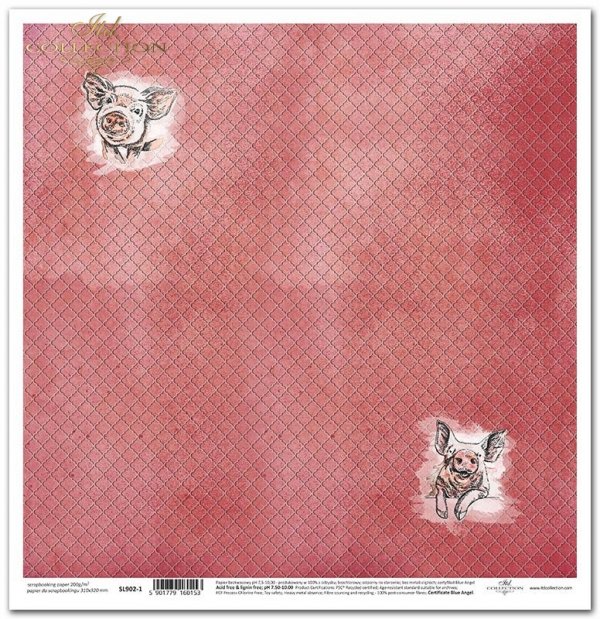 Seria - Wesoła farma - zwierzęta, akwarele, wzorki, wzór geometryczny, tapeta, świnki, czerwone tło*Series - Happy Farm - animals, watercolor, pattern, geometric pattern, wallpaper, pigs, red background