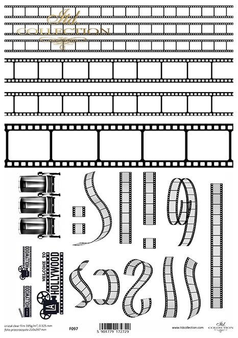 klisze filmowe, znaczki filmowe, emblematy, kinowe*film clips, film stamps, emblems, cinema