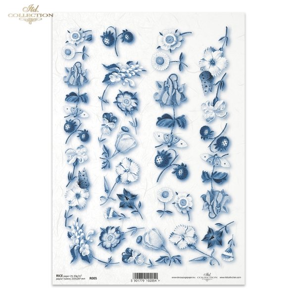 papier ryżowy decoupage - kwiaty, motyle, poziomki*rice paper decoupage - flowers, butterflies, strawberries