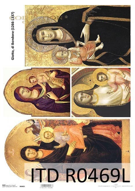 Papel de arroz con iconos - Madonna y niño*Reispapier mit Ikonen - Madonna und Kind*Рисовая бумага с иконами - Мадонна с младенцем