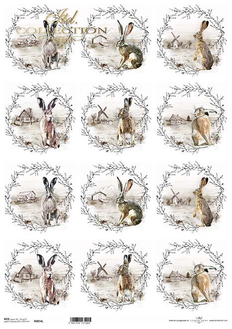 zające, wieńce z widoczkami*hares, wreaths with views*Hasen, Kränze mit Aussicht*liebres, coronas con vistas