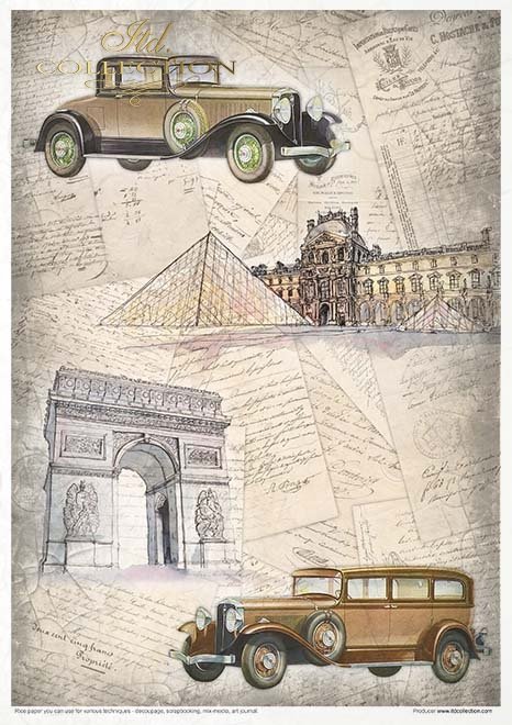 Zestaw kreatywny na papierze ryżowym - Stare samochody * Creative set on rice paper - Old cars