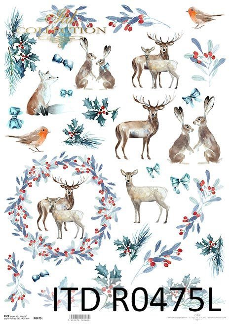 Papel de arroz - Navidad en azul 2*Reispapier - Weihnachten in blau 2*Рисовая бумага - Рождество в синем 2