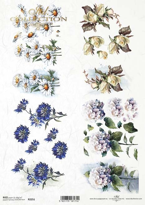 akwarelowe tła, kwiaty 3D, stokrotki, chabry, hortensje, róże*Watercolour backgrounds, 3D flowers, daisies, cornflowers, hydrangeas, roses