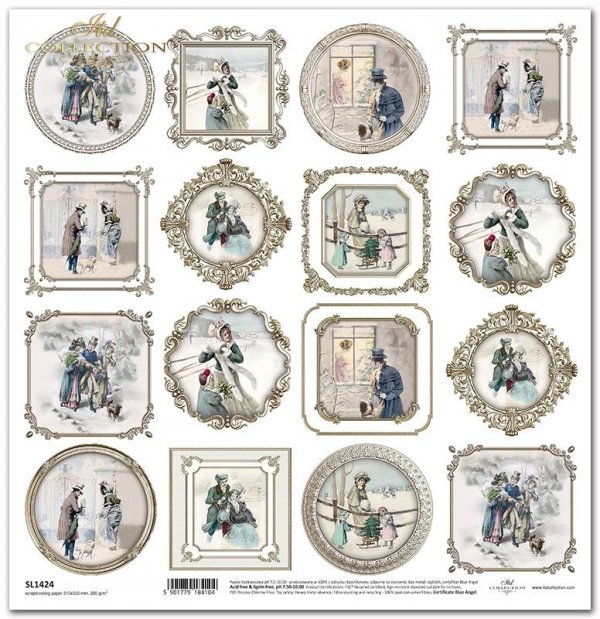 vintage ramki, mężczyźni, kobiety, dzieci, zimowa sceneria*vintage frames, men, women, children, winter scenery*Vintage-Rahmen, Männer, Frauen, Kinder, Winterlandschaften