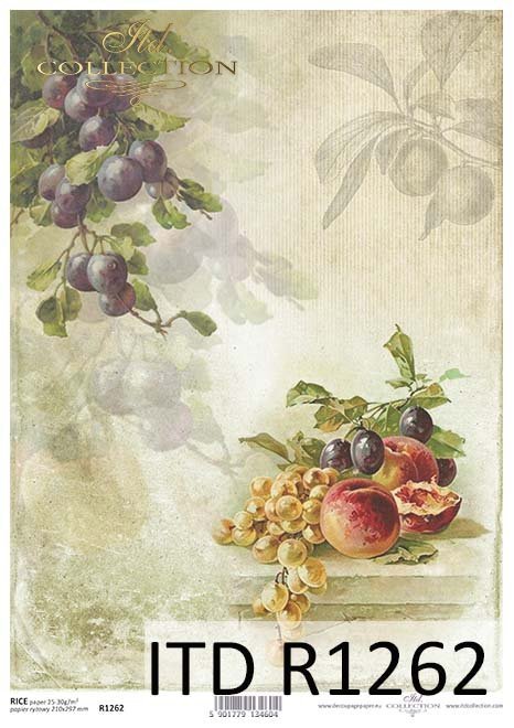 papier decoupage owoce, winogrona, śliwki, brzoskwinie*Paper decoupage fruits, grapes, plums, peaches