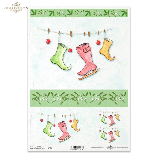 świąteczne stroiki, Boże Narodzenie, świąteczne dekoracje, ostrokrzew, jemioła, łyżwy figurowe, Magda Stanczew, R796, Christmas decorations, holly, mistletoe, figure skates, Weihnachtsdekoration, Weihnachten, Weihnachtsdekoration, Stechpalme, Mistelzweig,