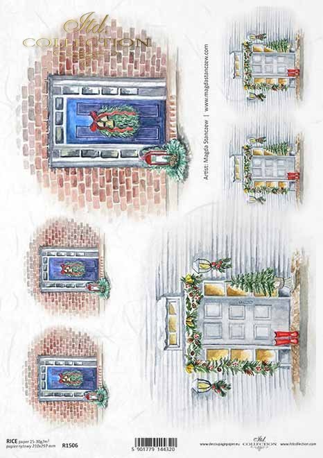 Puertas de madera con estilo, ventanas con decoraciones navideñas*stilvolle Holztüren, Fenster mit Weihnachtsschmuck*стильные деревянные двери, окна с праздничными украшениями
