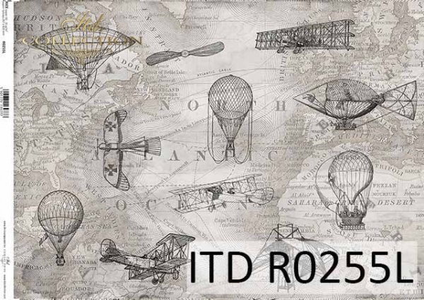 papier decoupage mapa w szarości, samoloty, balony*paper decoupage map in gray, planes, balloons