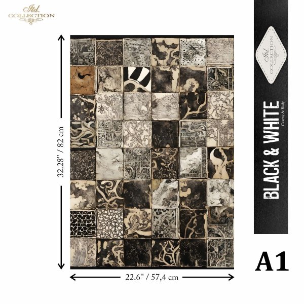 seria Black &amp; White - Czarny &amp; Biały, geometyczne czarno-białe wzory, cyfry, litery*  Mulberry Decoupage Paper FPA1022 Black &amp; White Series - Black &amp; White, geometric black and white patterns, numbers, letters* Papel para decoupage Mulberr