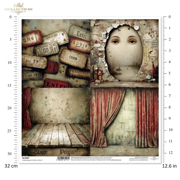 bilety wstępu, scena, kurtyna, deski teatru, maska, oczy, rekwizyty, vintage, teatr, widowisko, kolaż*admission tickets, stage, curtain, theater boards, mask, eyes, props, vintage, theater, show, collage.