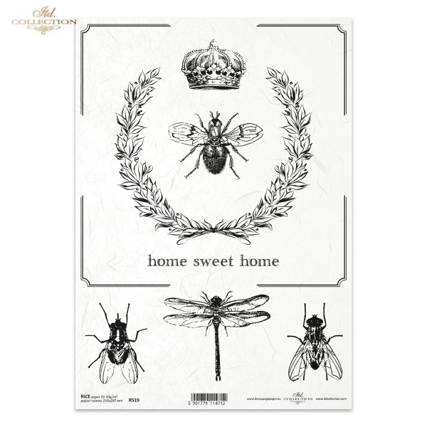 Retro, Vintage, czar dawnych przedmiotów, wieńce, wieniec, korona, mucha, ważka, home sweet home, R519, Retro, Vintage, charm of old objects, wreaths, wreath, crown, fly, dragonfly, home sweet home, 