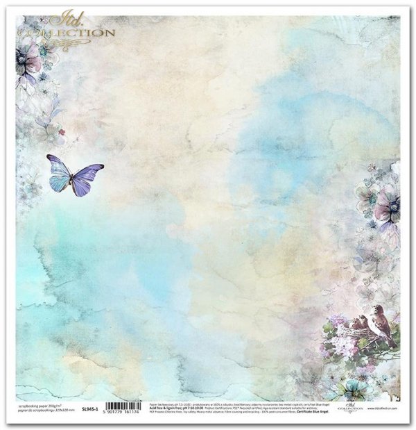 Seria - Lato w kolorze niebieskim - motyl, ptaki, akwarela, niebieskie kwiaty