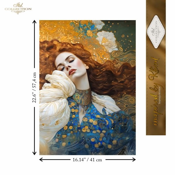 Papier decoupage morwowy FPA2011, Seria Inspired by Klimt, kobiety, zloto, dekoracyjne wzory, kamienie szlachetne, mozaiki, motywy secesyjne * Mulberry decoupage paper FPA2012, women, gold, decorative patterns, gemstones, mosaics, Art Nouveau motifs *Pape