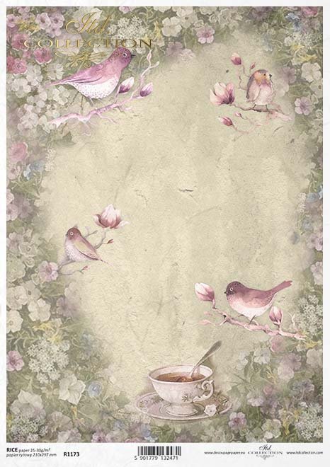 Vintage decoupage taza de papel, pájaros, flores*Vintage decoupage Pappbecher, Vögel, Blumen