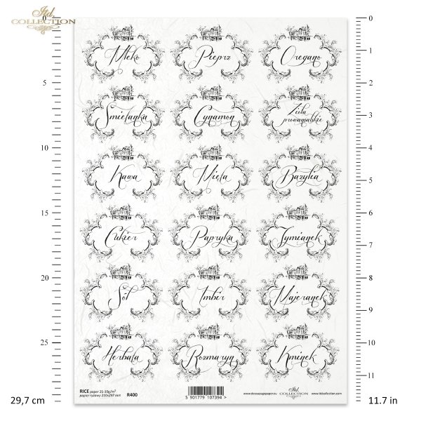 kuchnia, napisy kuchenne, ornamenty, przyprawy, dodatki, mleko, śmietanka, kawa, cukier, sól, herbata, pieprz, cynamon, mięta, papryka, imbir, rozmaryn, oregano, zioła prowansalskie, bazylia, tymianek, majeranek, kminek, R400