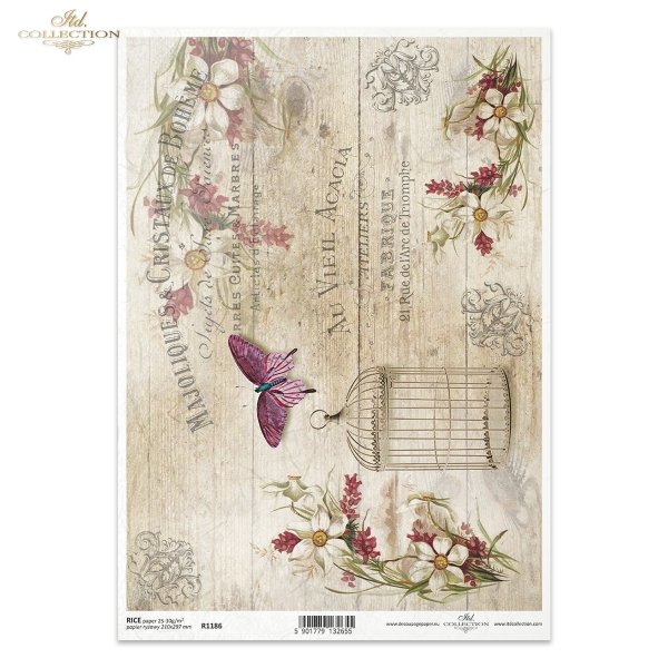 motywy kwiatowe, kwiaty, łąka, ogród, motyle, deska, deski, drewniana podłoga, klatka dla ptaków, retro napisy, flower motifs, flowers, meadow, garden, butterflies, board, planks, wooden floor, birdcage, retro lettering