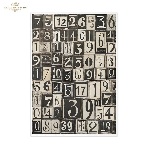 seria Black &amp; White - Czarny &amp; Biały, geometyczne czarno-białe wzory, cyfry, litery*Mulberry Decoupage Paper FPA3009 Black &amp; White Series - Black &amp; White, geometric black and white patterns, numbers, letters*Papel para decoupage Mulberry