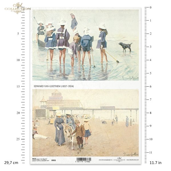 motywy marynistyczne, strój marynarski, lato, wakacje, dziecko, dzieci, kobieta, kobiety, strój marynarski, morze, plaża, zabawa na plaży, retro, Edward van Goethem, R953, maritime motifs, sailor's outfit, summer, holiday, child, woman, women, sailor's 