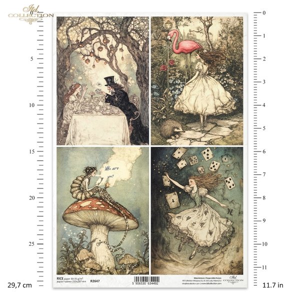 Gąsienica, Alicja, Kapelusznik, flaming, karty, baśniowe kompozycje*Caterpillar, Alice, Hatter, flamingo, cards, fairy tale compositions*Raupe, Alice, Hutmacher, Flamingo, Karten, Märchenkompositionen*Oruga, Alicia, Sombrerero, flamenco, tarjetas, composi