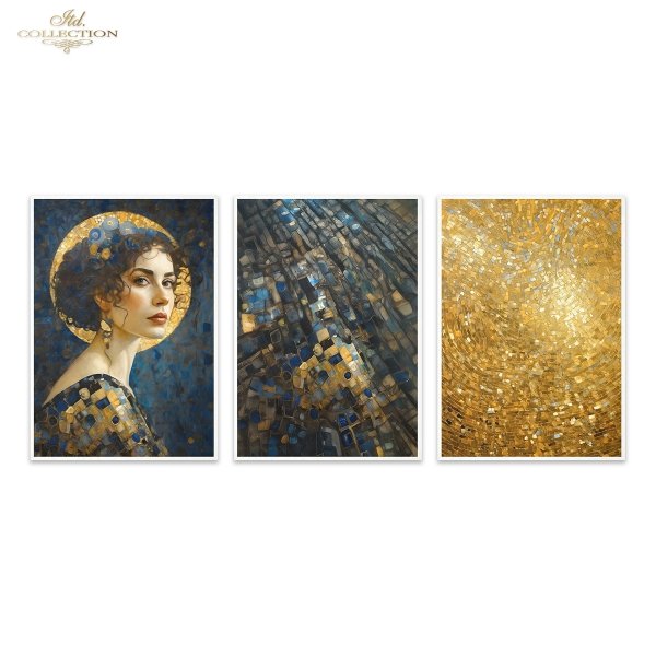 Papier decoupage morwowy FPA3002, Seria Inspired by Klimt, kobiety, zloto, dekoracyjne wzory, kamienie szlachetne, mozaiki, motywy secesyjne * Mulberry decoupage paper FPA3002, women, gold, decorative patterns, gemstones, mosaics, Art Nouveau motifs *Pape