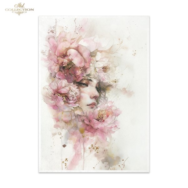 Papier decoupage morwowy FPA3016, dekoracyjne wzory, motywy kwiatowe, bukiet kwiatów, Ogród Muz, Garden of Muses * Mulberry decoupage paper FPA3016, decorative patterns, floral motifs, bouquet of flowers, Garden of Muses *Seria Garden of Muses