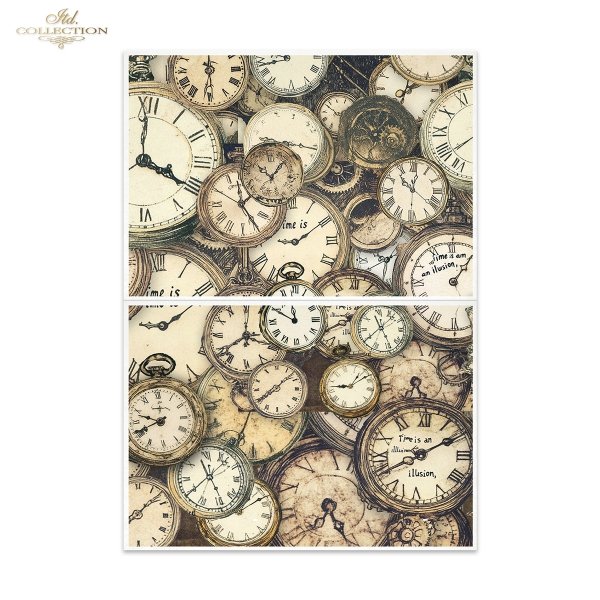 Papier morwowy decoupage FPA2042 seria Czary Alicji - zegary* Mulberry decoupage paper FPA2042 Alice's Magic series - clocks* Papel decoupage morera FPA2042 Serie Magia de Alicia - relojes