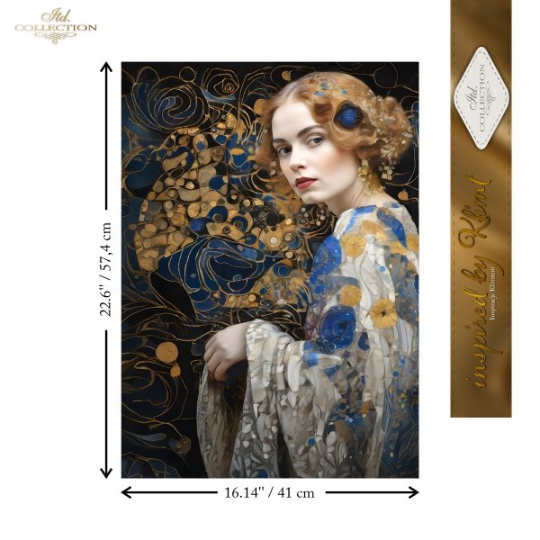 Papier decoupage morwowy FPA2008, Seria Inspired by Klimt, kobiety, zloto, dekoracyjne wzory, kamienie szlachetne, mozaiki, motywy secesyjne * Mulberry decoupage paper FPA2008, women, gold, decorative patterns, gemstones, mosaics, Art Nouveau motifs *Pape