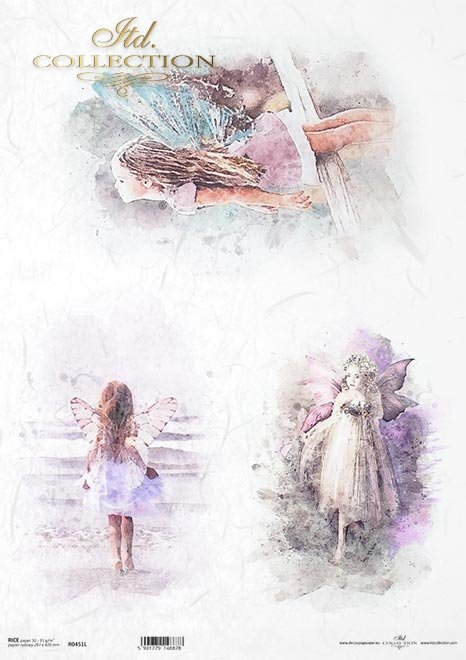 Akwarele, dziewczynka ze skrzydłami elfów, aniołki*Watercolors, girl with elf wings, angels