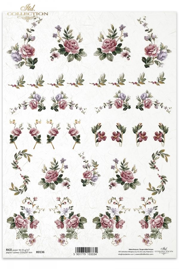 kwiat, kwiaty, pąki, pączki, liście, listki, róża, róże, ogród, R136, small flowers for jewelry, decoupage rice paper - flower arrangement, twigs, bouquets and single flower, flores pequeñas para joyería, flor, flores