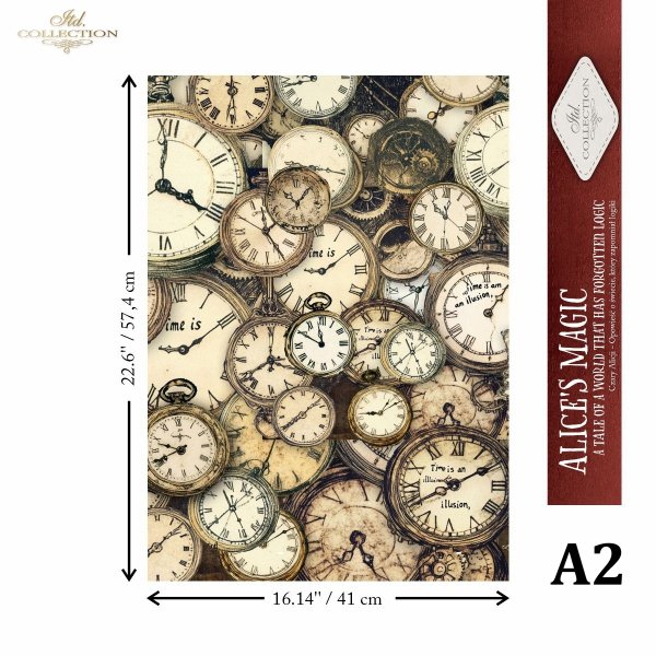 Papier morwowy decoupage FPA2042 seria Czary Alicji - zegary* Mulberry decoupage paper FPA2042 Alice's Magic series - clocks* Papel decoupage morera FPA2042 Serie Magia de Alicia - relojes