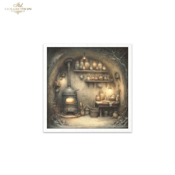 Mouse World - przytulny, rustykalny, fantastyczny, wnętrze, chatka, nora, bajkowy, leśny , świąteczny czas, Boże Narodzenie, zimowa opowieść, ilustracje bajkowe, przytulne, domowe scenki