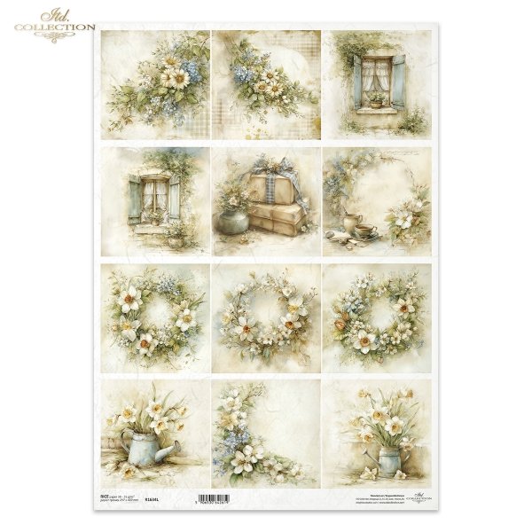 kwiaty, wiosna, narcyzy, margerytki, styl rustykalny, vintage, akwarela, wianki, okna, bukiety, pastelowe kolory, natura, sielski klimat*flowers, spring, daffodils, daisies, rustic style, watercolor, wreaths, windows, bouquets, pastel colors, nature, idyl