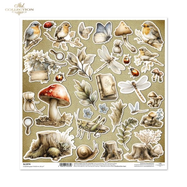  las, grzyby, ptaki, owady, natura, vintage, akwarela, retro*forest, mushrooms, birds, insects, nature, vintage, watercolor, retro