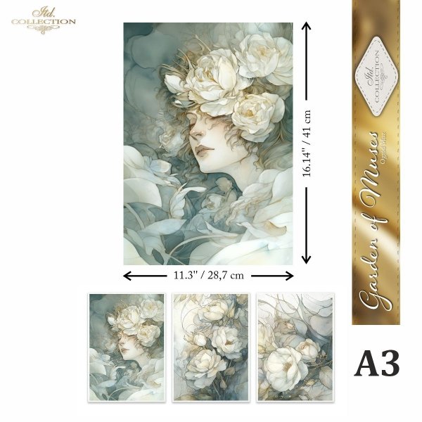 Papier decoupage morwowy FPA3017, dekoracyjne wzory, motywy kwiatowe, bukiet kwiatów, Ogród Muz, Garden of Muses * Mulberry decoupage paper FPA3017, decorative patterns, floral motifs, bouquet of flowers, Garden of Muses *Seria Garden of Muses