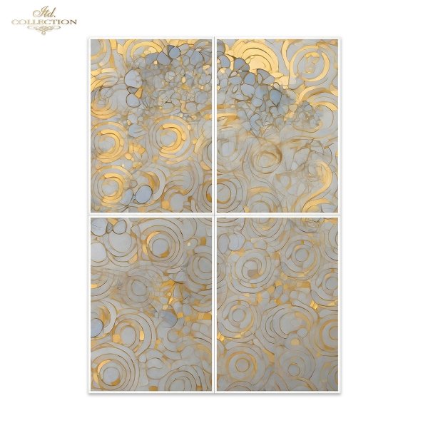 Papier decoupage morwowy FPA1010, Seria Inspired by Klimt, zloto, dekoracyjne wzory, kamienie szlachetne, mozaiki, motywy secesyjne * Mulberry decoupage paper FPA1010, gold, decorative patterns, gemstones, mosaics, Art Nouveau motifs *Papel de decoupage M