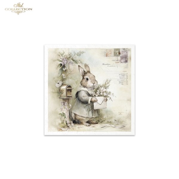 Wielkanocne zające, retro poczta, listy, akwarela, styl vintage, rustykalne ilustracje, antropomorficzne króliki, wiktoriański klimat*Easter bunnies, retro post, letters, watercolor, vintage style, rustic illustrations, anthropomorphic rabbits, Victorian 